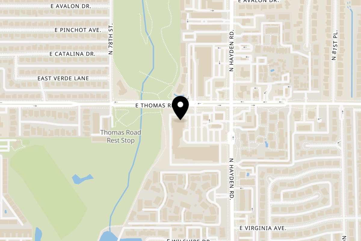 Map showing the location of Dodo Bird Kitchen and Cocktails on 7901 E Thomas Rd in Scottsdale
